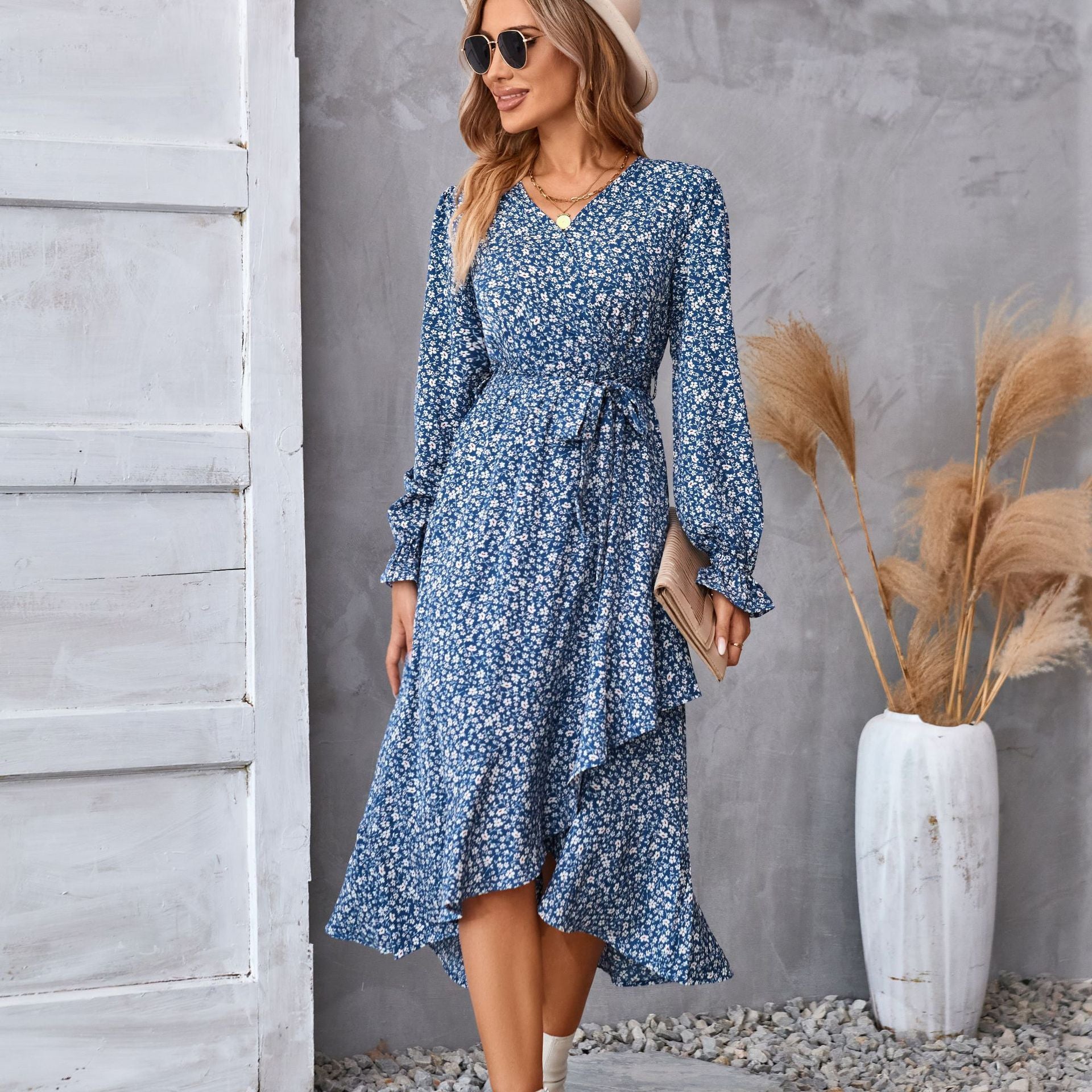 Floral Ruffled Long Sleeve Dress