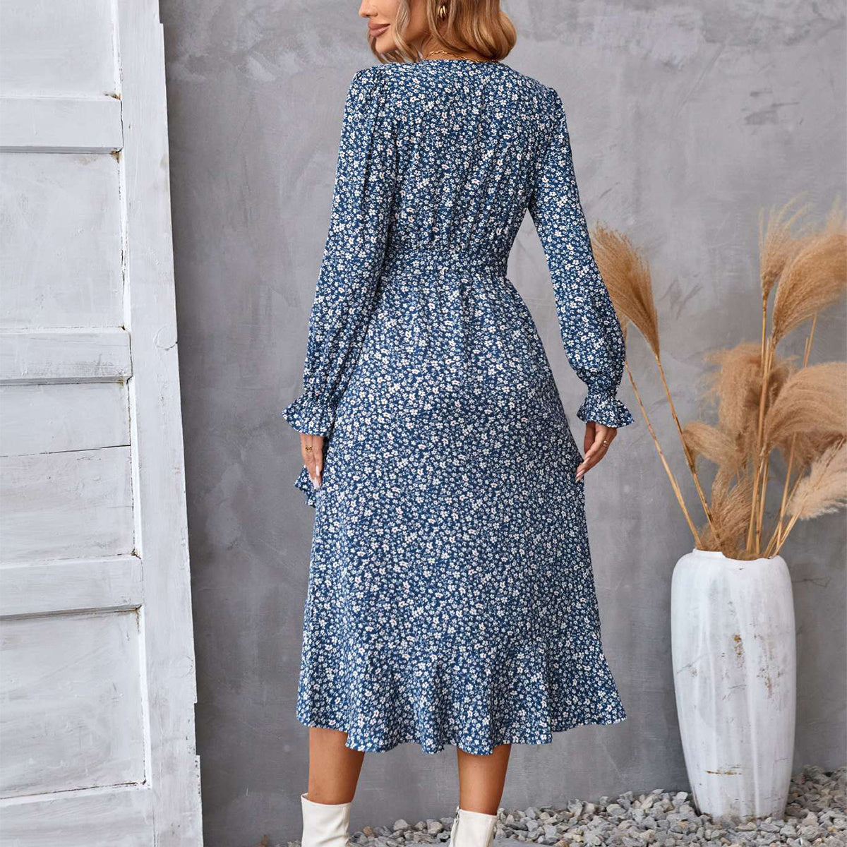 Floral Ruffled Long Sleeve Dress