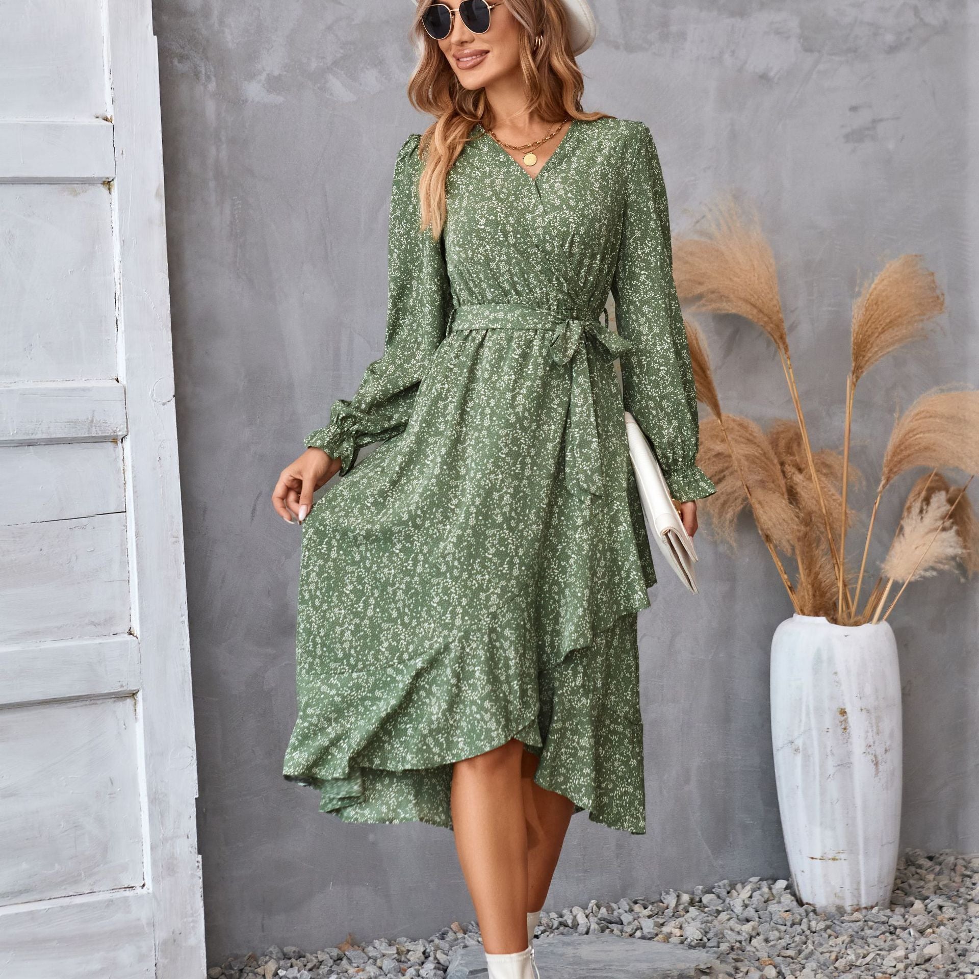 Floral Ruffled Long Sleeve Dress