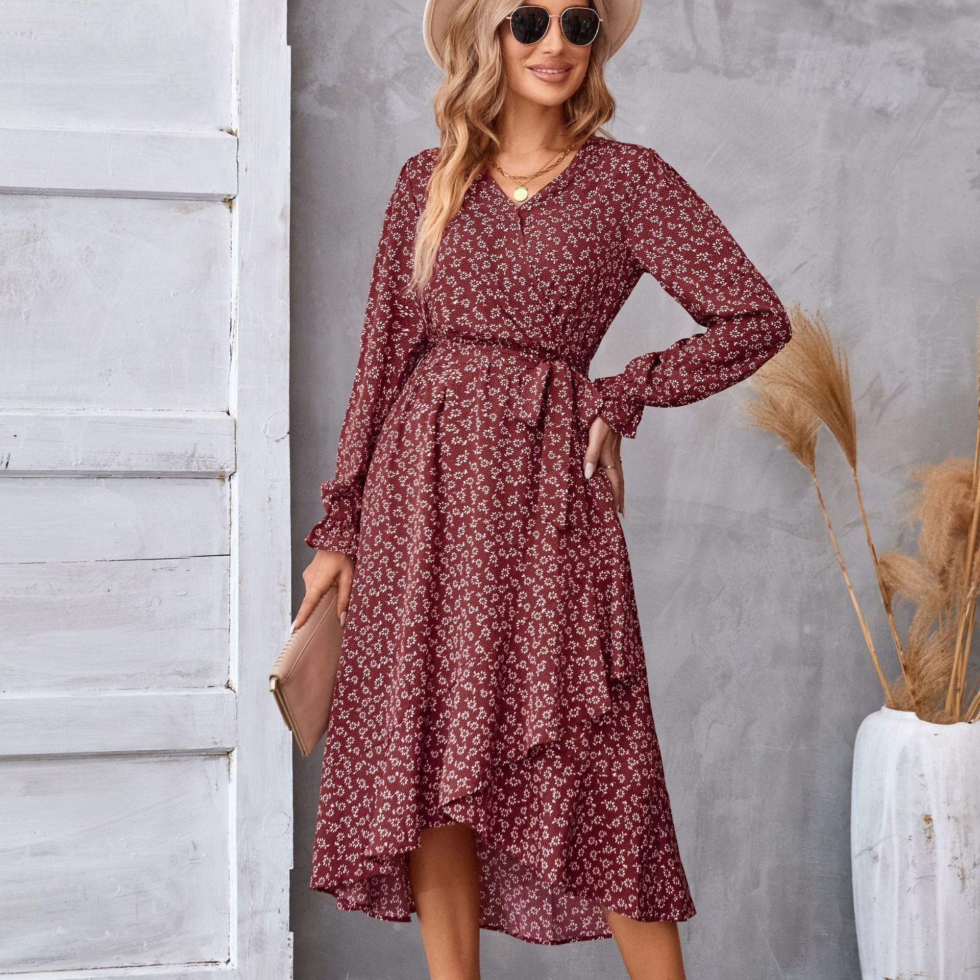 Floral Ruffled Long Sleeve Dress