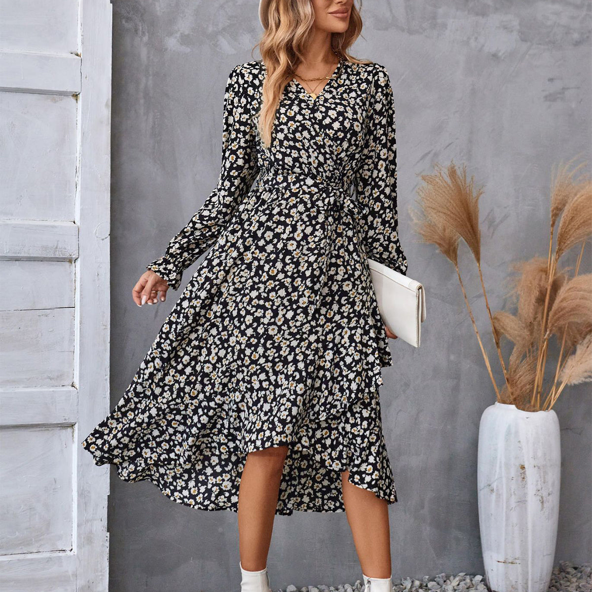 Floral Ruffled Long Sleeve Dress