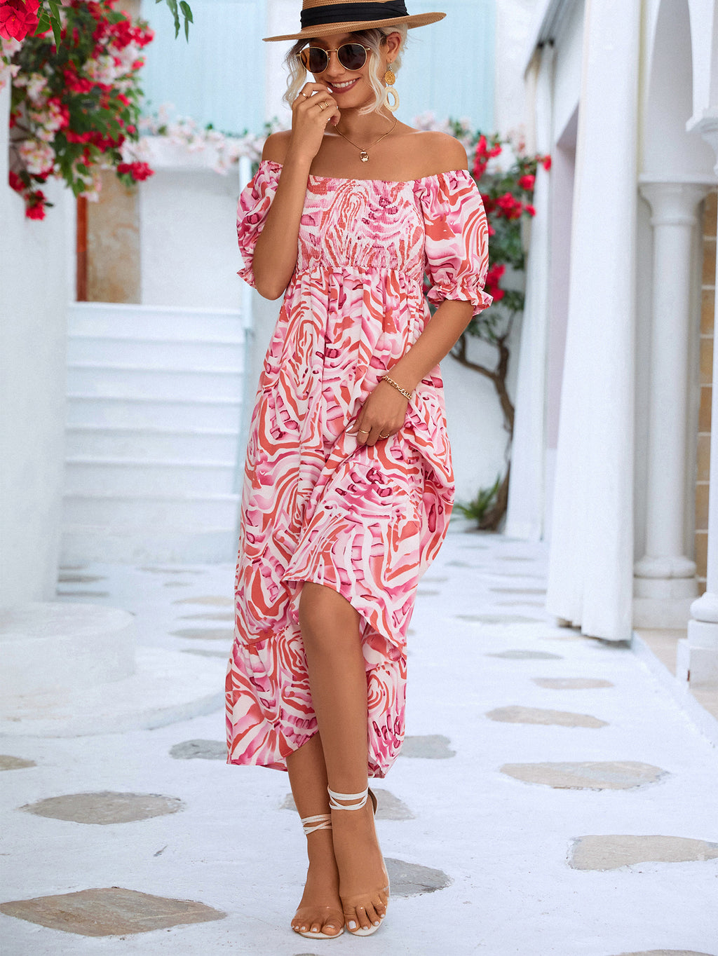 A-Line Midi Dress with Short Sleeves