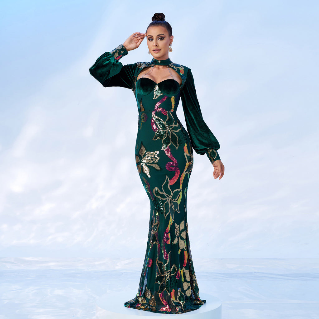 Elegant Maxi Gown with Long Sleeves